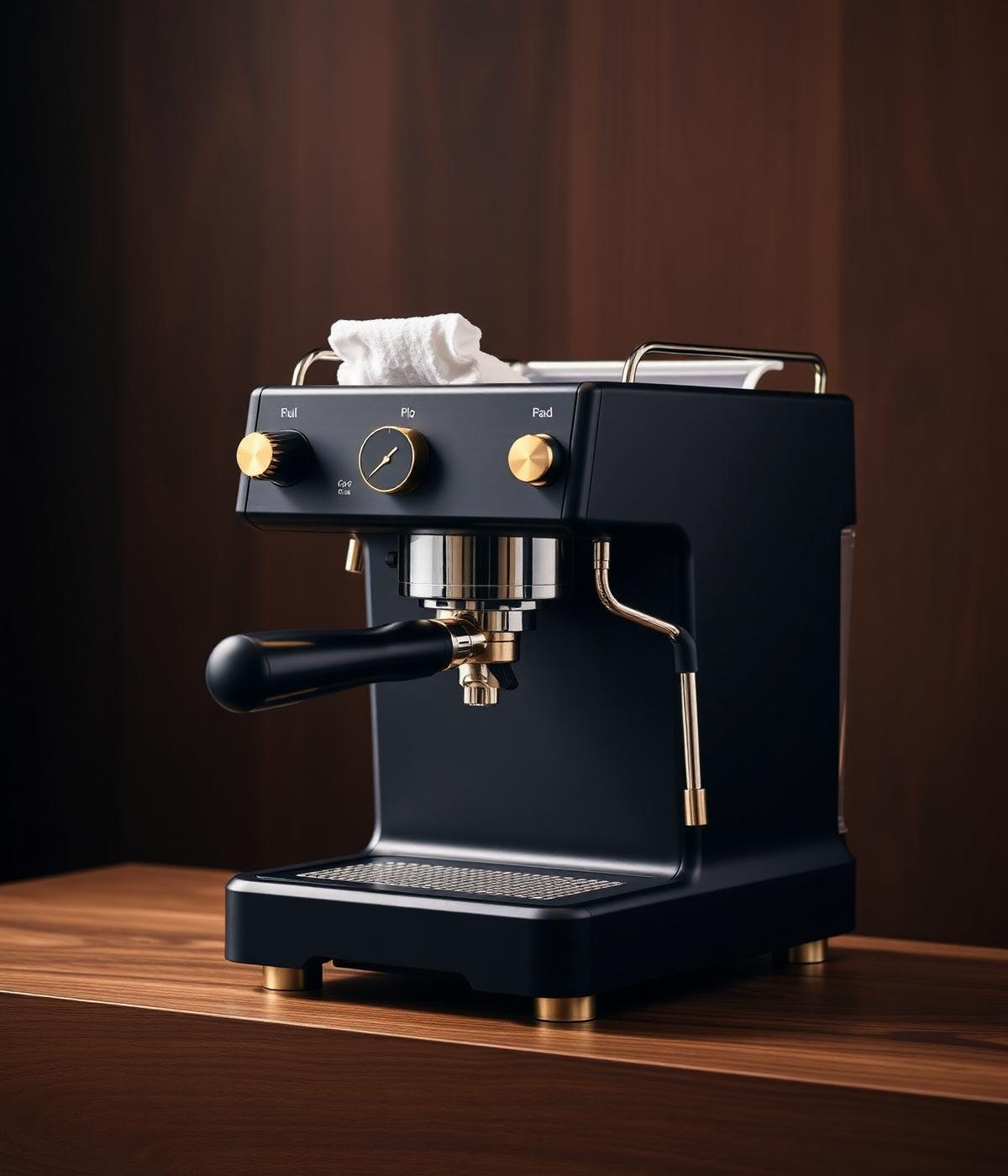 Bene Craft espresso machine, black and gold finish