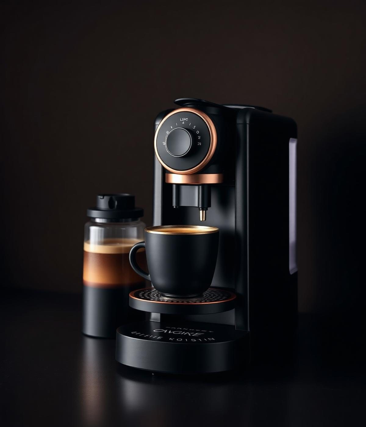 Bene Craft espresso machine with cup, flat lay
